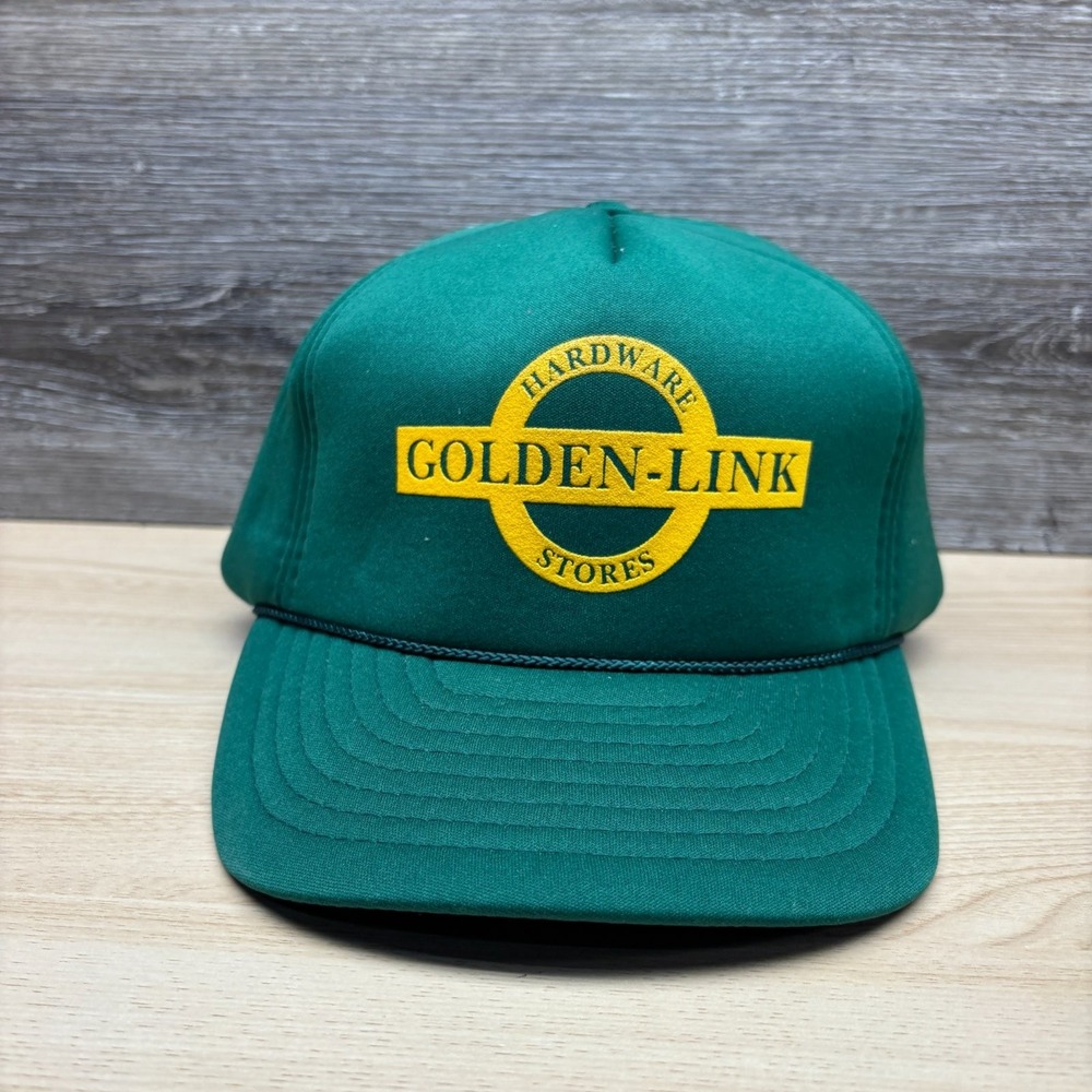 Vintage Golden-Link Hardware Stores Hat Cap Snap Back Green Advertising‎ 90s